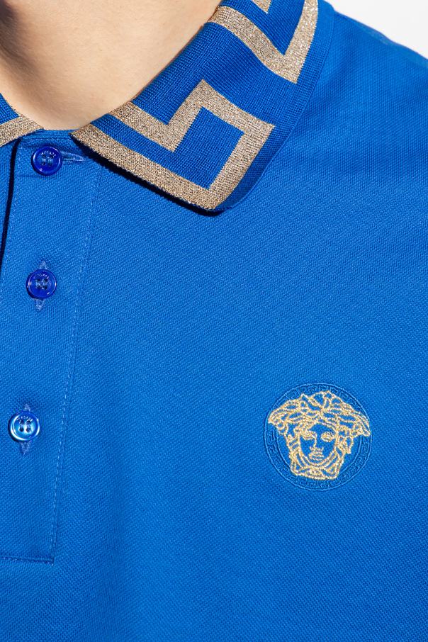 Blue Cotton polo shirt Versace - Polo Terry a maniche corte